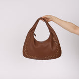 Rare Bottega Veneta Cognac Intrecciato Anaconda Trim Medium Hobo