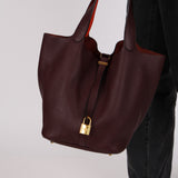 Hermès 2015 Prune Clemence & Orange Poppy Swift Éclat Picotin 26 GHW