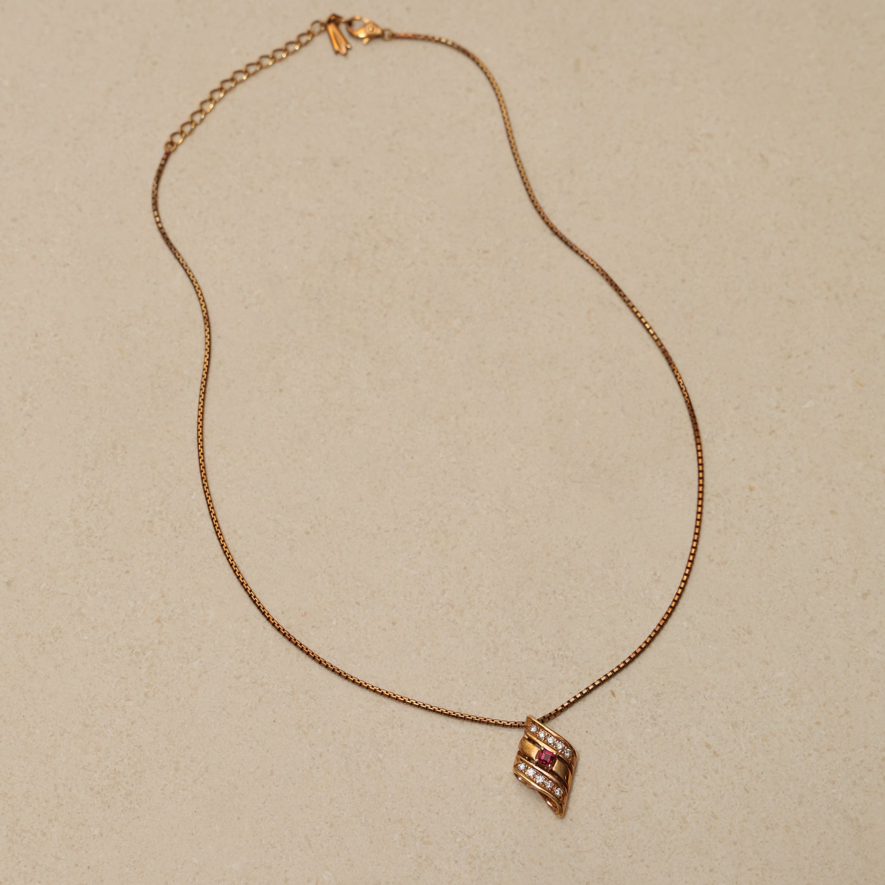 18K Yellow Gold Ruby and Diamond Triple Row Pendant Necklace