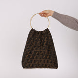 Fendi Zucca Canvas Gold Hoop Handle Tote