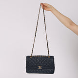 Chanel 2016 Navy Crumpled Caviar Two-Tone Small Flap Bag