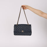 Chanel 2016 Navy Crumpled Caviar Two-Tone Small Flap Bag