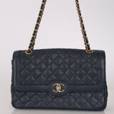 Chanel 2016 Navy Crumpled Caviar Two-Tone Small Flap Bag