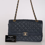 Chanel 2016 Navy Crumpled Caviar Two-Tone Small Flap Bag