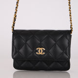 Chanel 2021 Black Lambskin Miss Coco Cardholder on Chain
