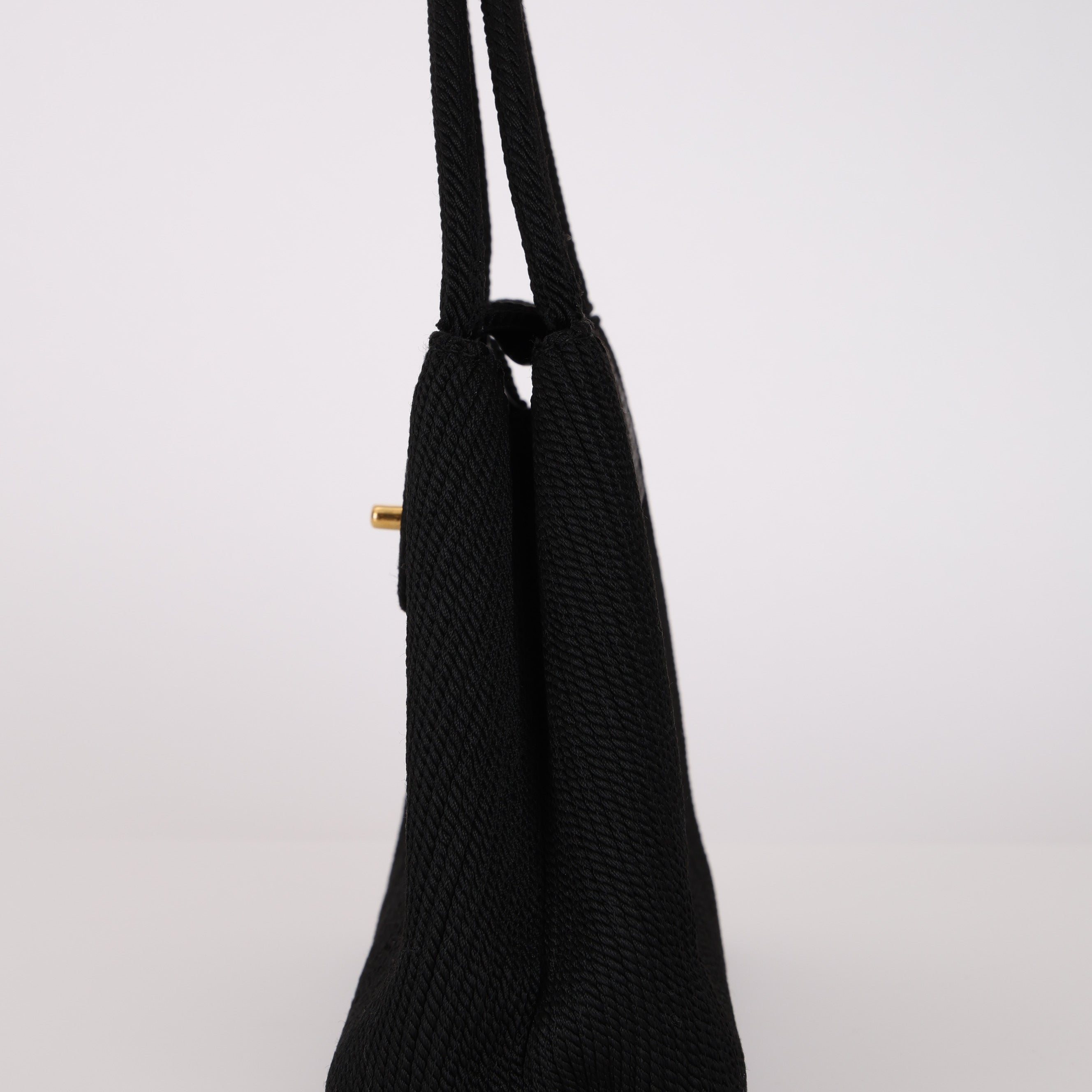 Ultra-Rare Chanel Turnlock Kelly Black Silk Rope 1998 24K GP