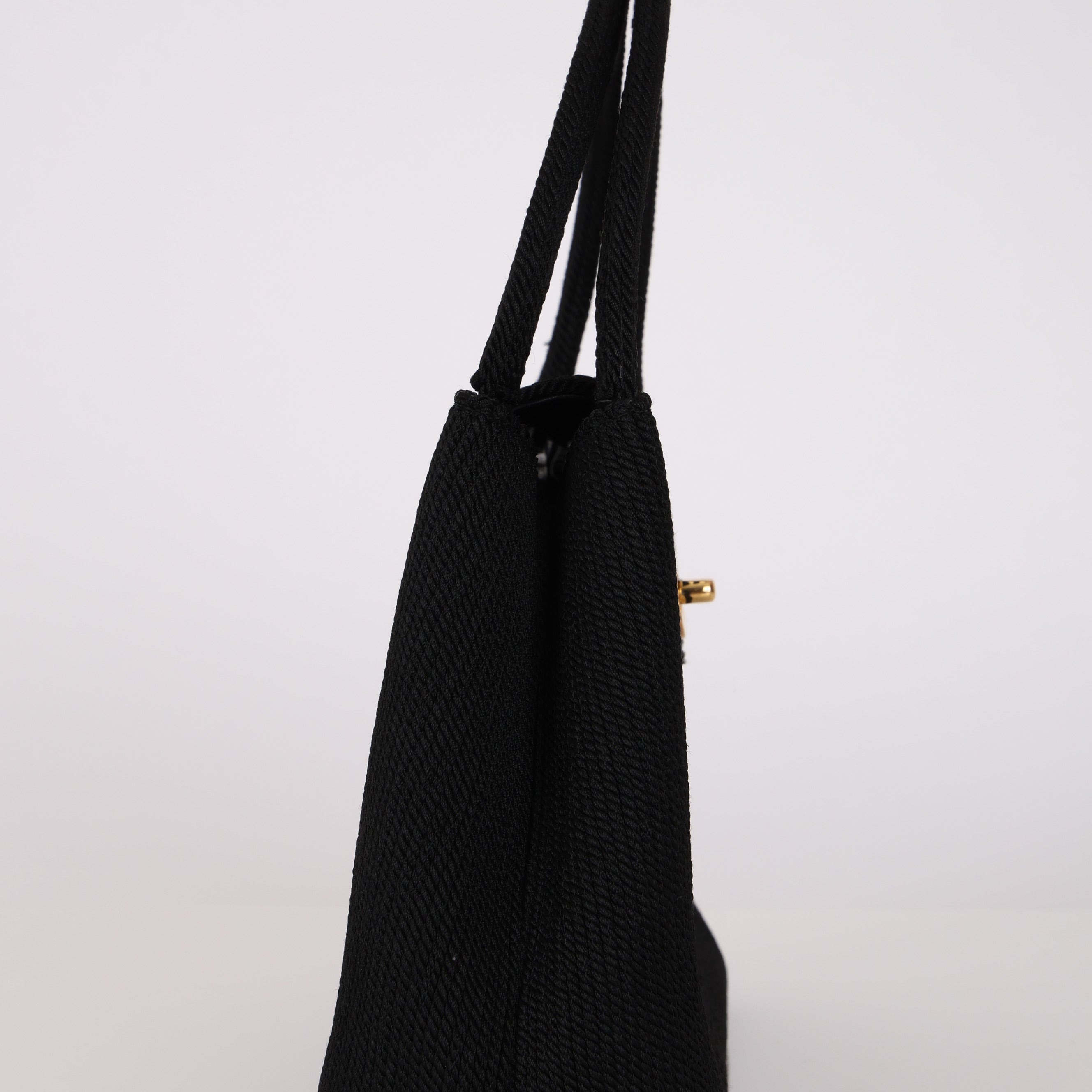 Ultra-Rare Chanel Turnlock Kelly Black Silk Rope 1998 24K GP