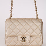 Chanel 2020 Metallic Champagne Gold Calfskin Mini Square Flap Bag GHW