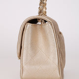 Chanel 2020 Metallic Champagne Gold Calfskin Mini Square Flap Bag GHW
