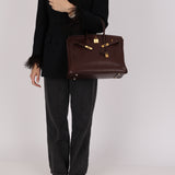Hermès 2002 Havane Gulliver Birkin 35 Retourne GHW