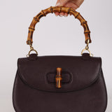 Gucci Dark Plum 1947 Bamboo Turnlock Handle Bag