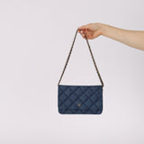 Chanel 2022 Denim Trompe L'oeil Quilted Wallet on Chain