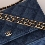 Chanel 2022 Denim Trompe L'oeil Quilted Wallet on Chain