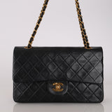 Chanel 1993 Black Lambskin Medium Classic Double Flap Bag 24K GP