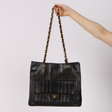 Chanel 1996 Lambskin Vertical Quilt Mademoiselle Turnlock Front Pocket Tote 24K GP
