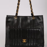 Chanel 1996 Lambskin Vertical Quilt Mademoiselle Turnlock Front Pocket Tote 24K GP