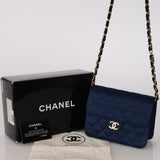 Chanel 1987 Navy Satin Square Flap Bag 24K GP