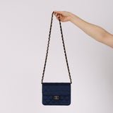 Chanel 1987 Navy Satin Square Flap Bag 24K GP
