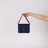 Chanel 1987 Navy Satin Square Flap Bag 24K GP