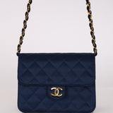 Chanel 1987 Navy Satin Square Flap Bag 24K GP