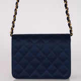 Chanel 1987 Navy Satin Square Flap Bag 24K GP