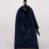 Chanel 1987 Navy Satin Square Flap Bag 24K GP