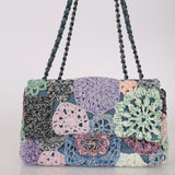 Limited Edition Chanel 2016 Deep Teal Lambskin Paris-Seoul Crochet Work Medium Single Flap Bag