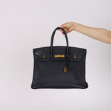 Hermès 2003 Bleu Marine Courchevel Birkin 35 Retourne GHW