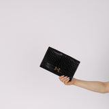 Hermès 1973 Noir Porosus Crocodile Annie Clutch GHW