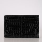 Hermès 1973 Noir Porosus Crocodile Annie Clutch GHW