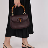 Gucci Dark Plum 1947 Bamboo Turnlock Handle Bag