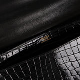 Hermès 1973 Noir Porosus Crocodile Annie Clutch GHW