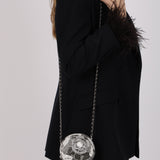 Chanel 2018 Silk Screen Camellia Lambskin Round Clutch on Chain