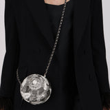 Chanel 2018 Silk Screen Camellia Lambskin Round Clutch on Chain