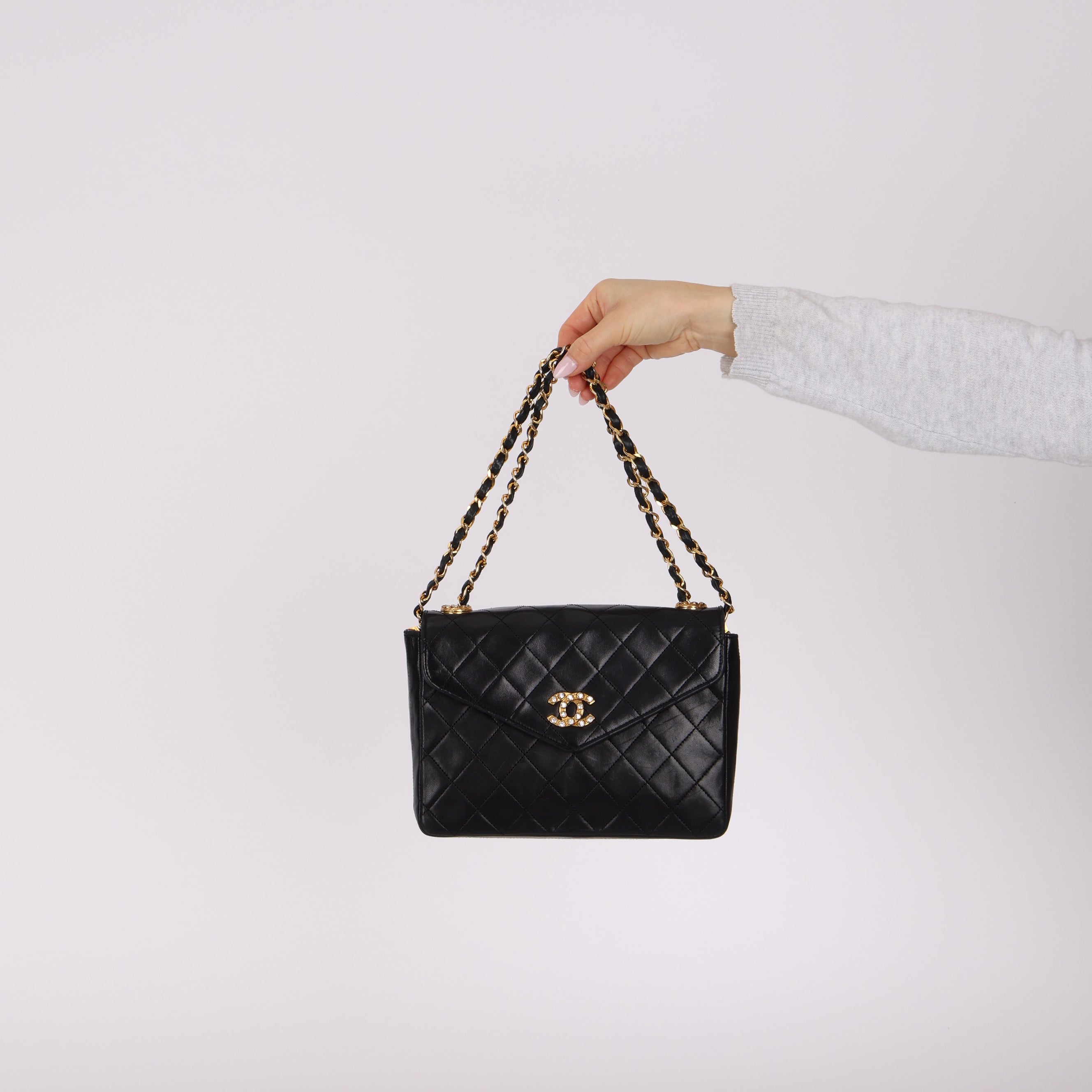 Chanel 1990s Lambskin Jeweled CC Envelope Flap Bag