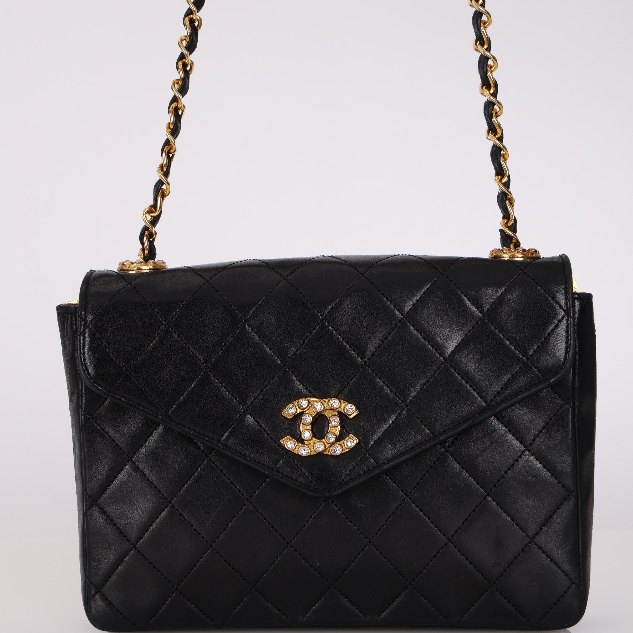 Chanel 1990s Lambskin Jeweled CC Envelope Flap Bag