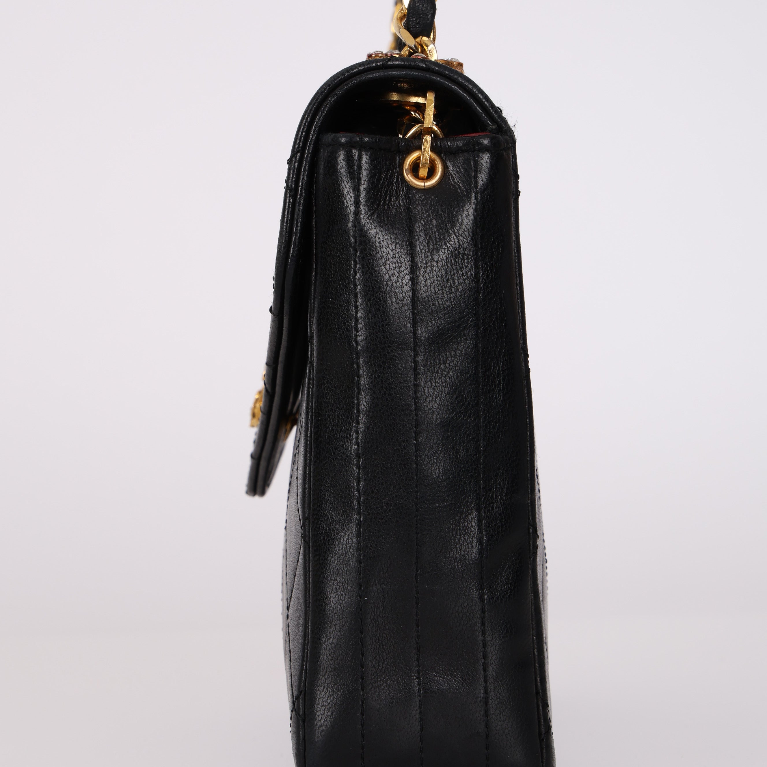 Chanel 1990s Lambskin Jeweled CC Envelope Flap Bag
