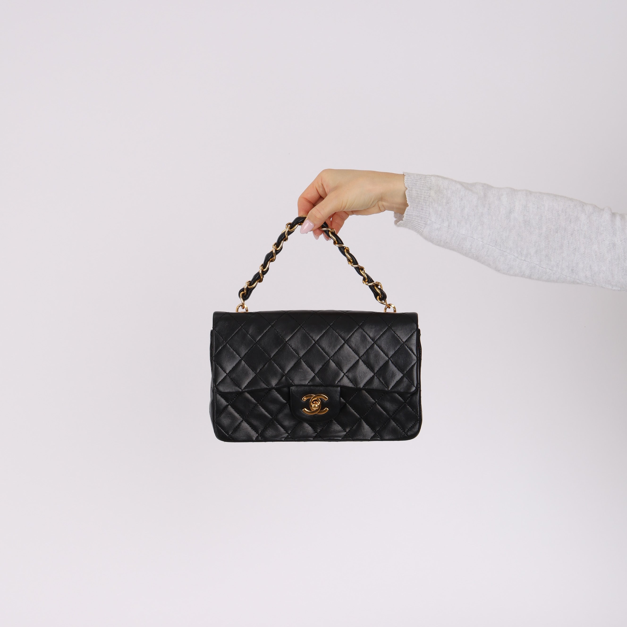 Chanel 1993 Lambskin Chain Top Handle Classic Flap 24K GP