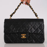 Chanel 1993 Lambskin Chain Top Handle Classic Flap 24K GP