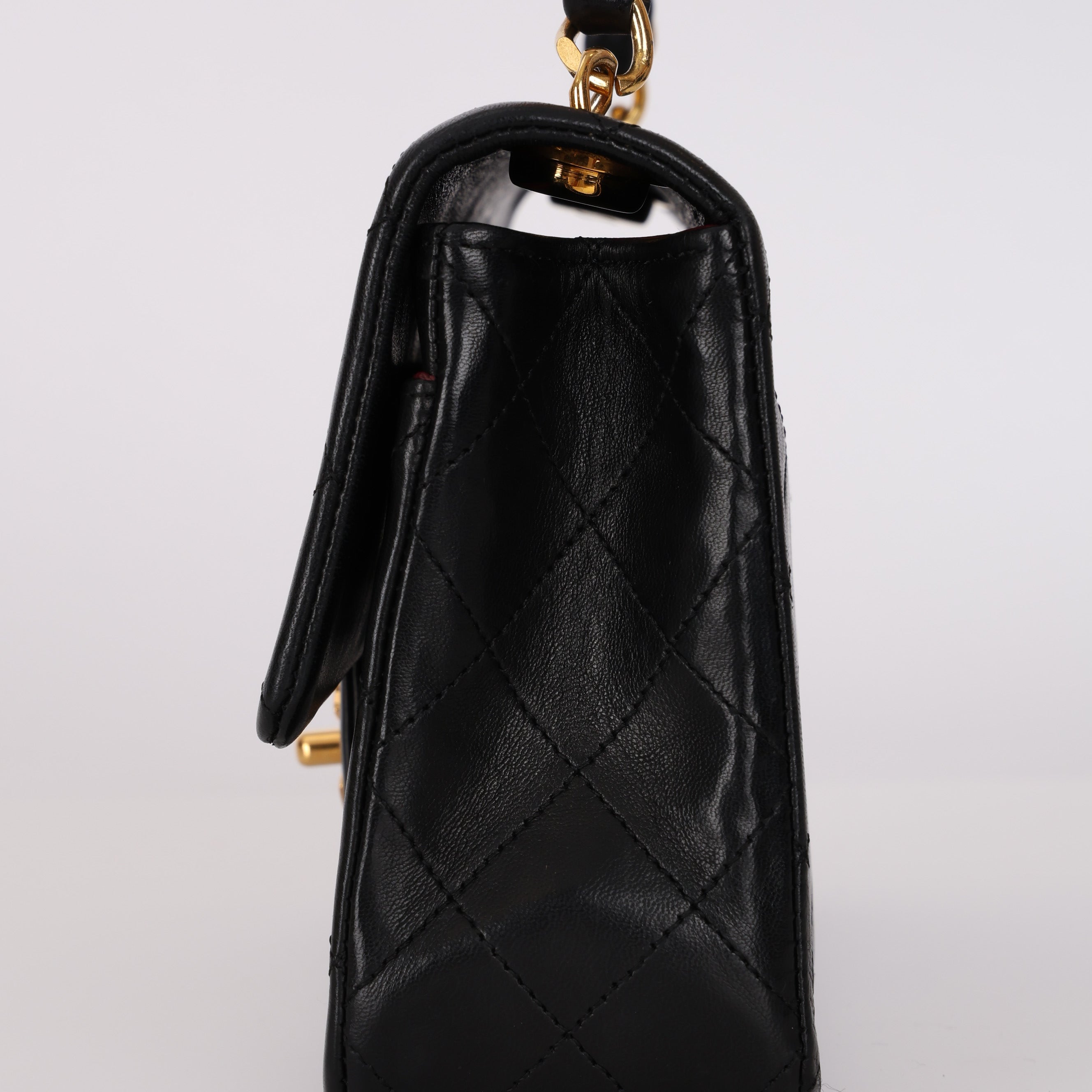 Chanel 1993 Lambskin Chain Top Handle Classic Flap 24K GP