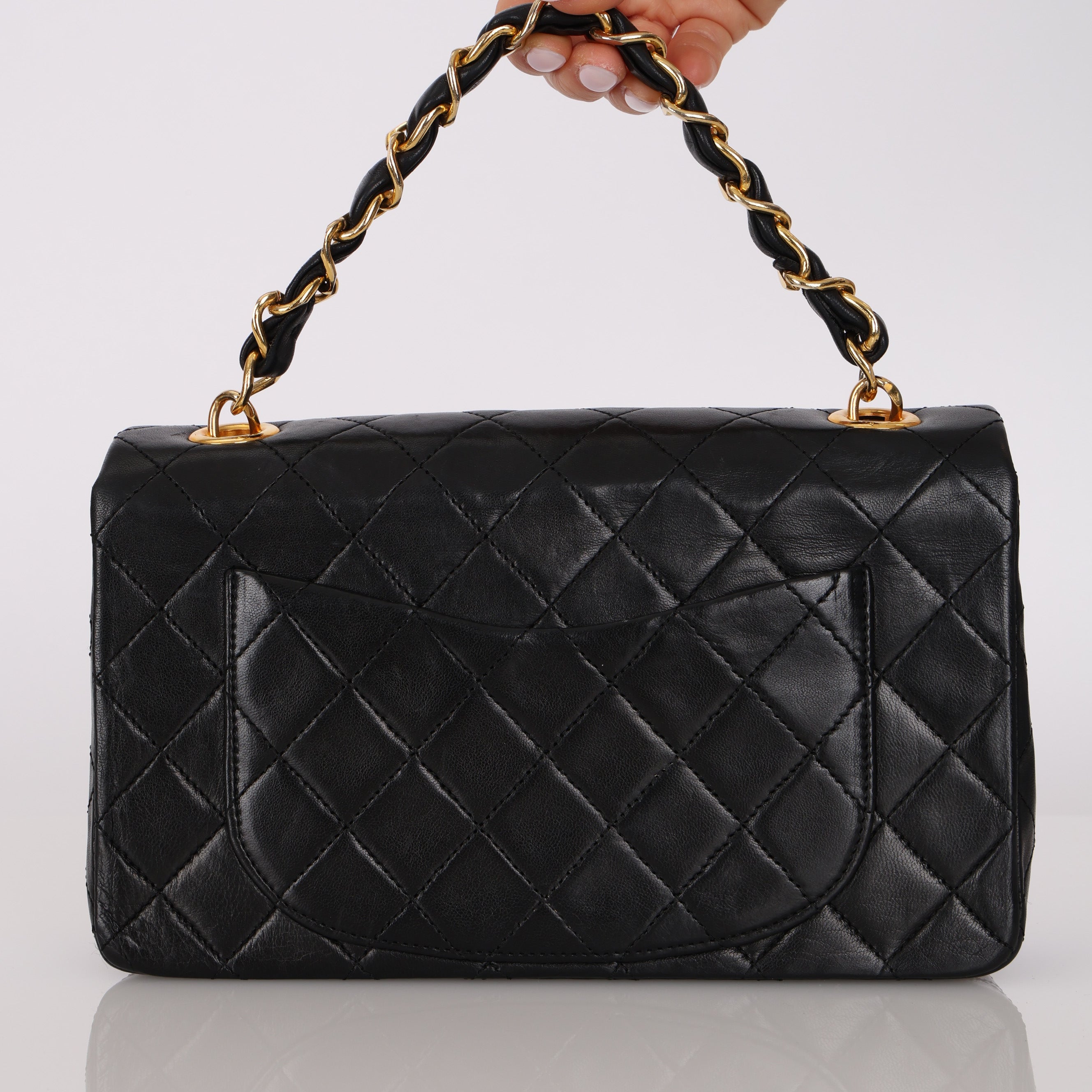 Chanel 1993 Lambskin Chain Top Handle Classic Flap 24K GP