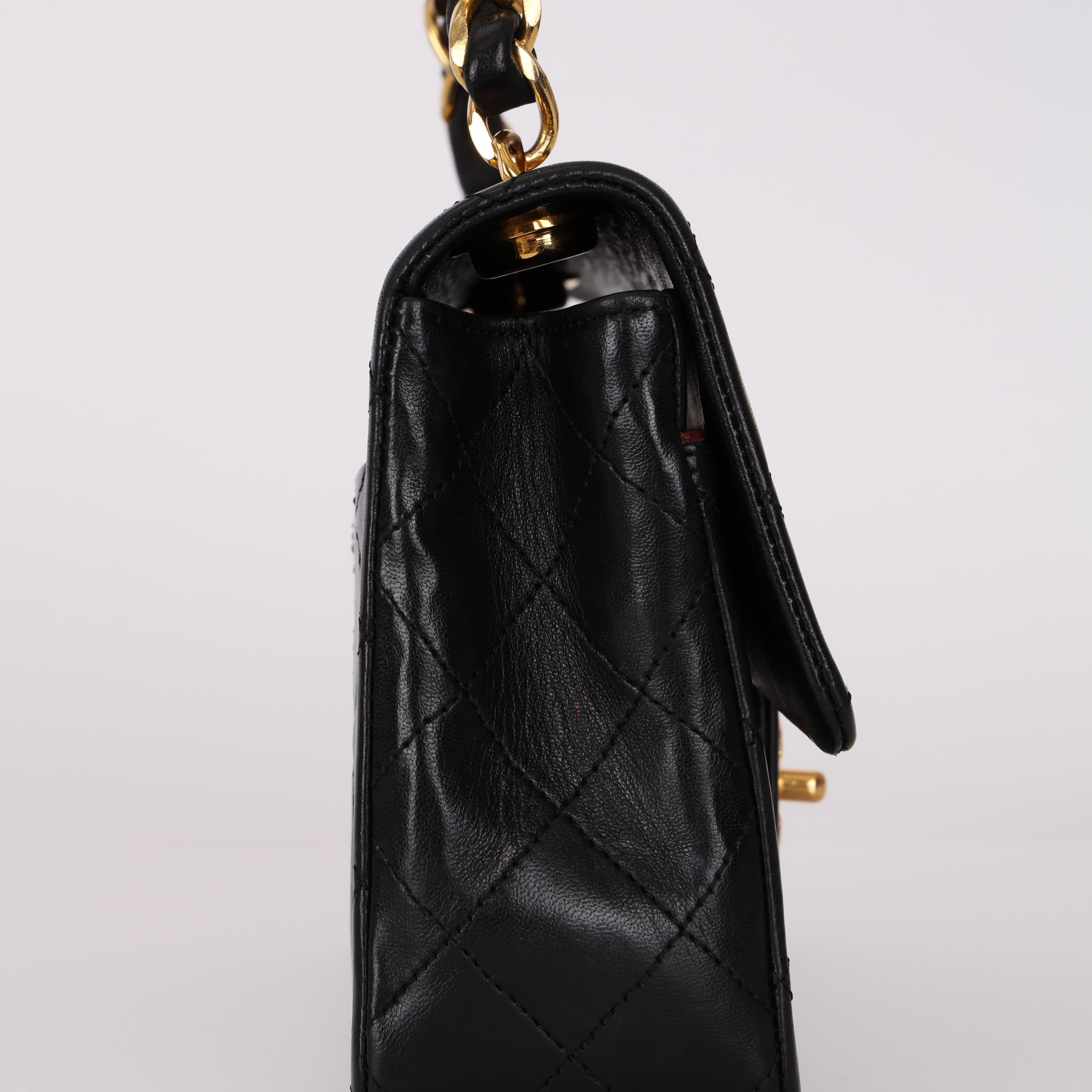 Chanel 1993 Lambskin Chain Top Handle Classic Flap 24K GP