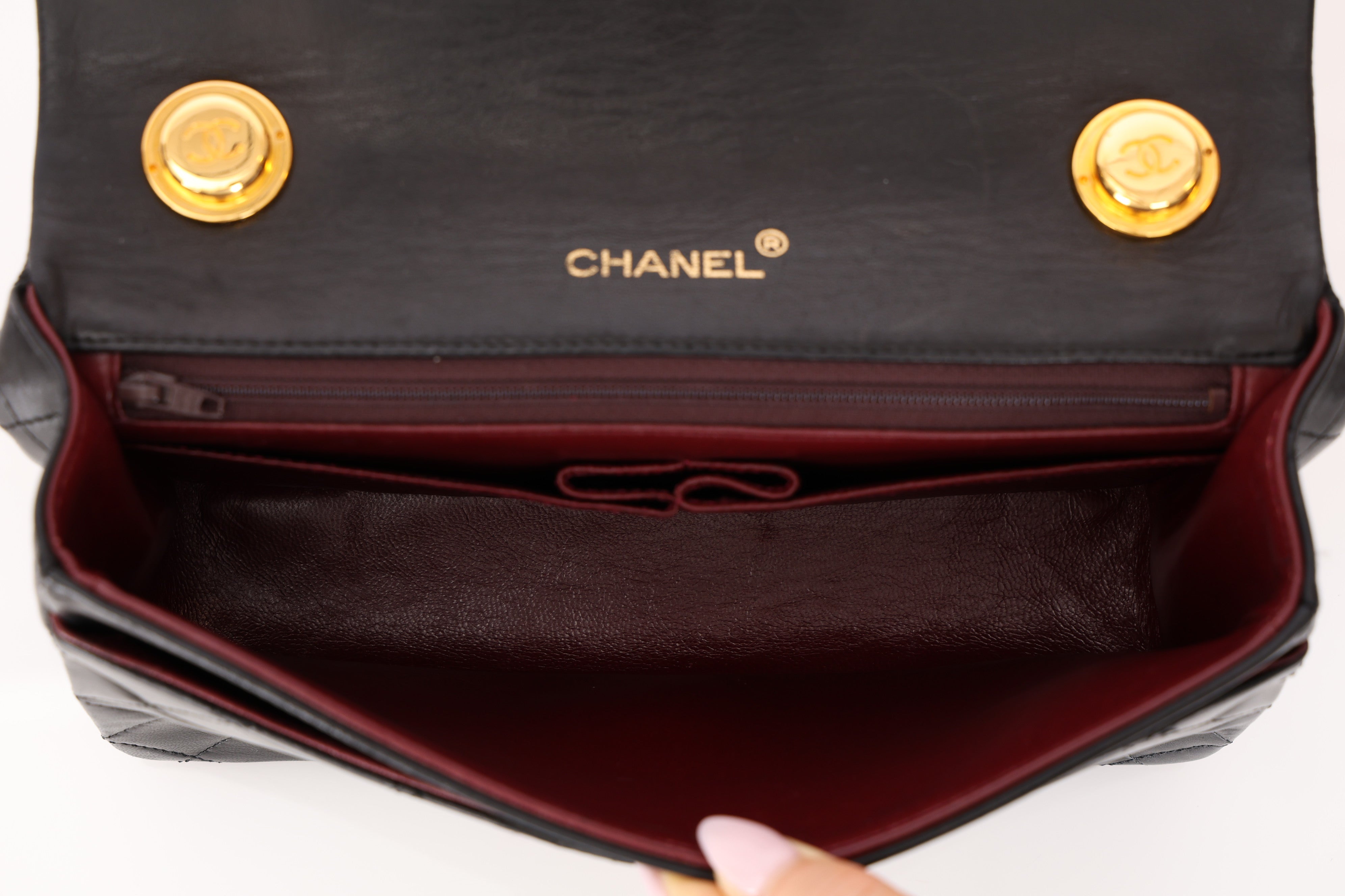 Chanel 1993 Lambskin Chain Top Handle Classic Flap 24K GP