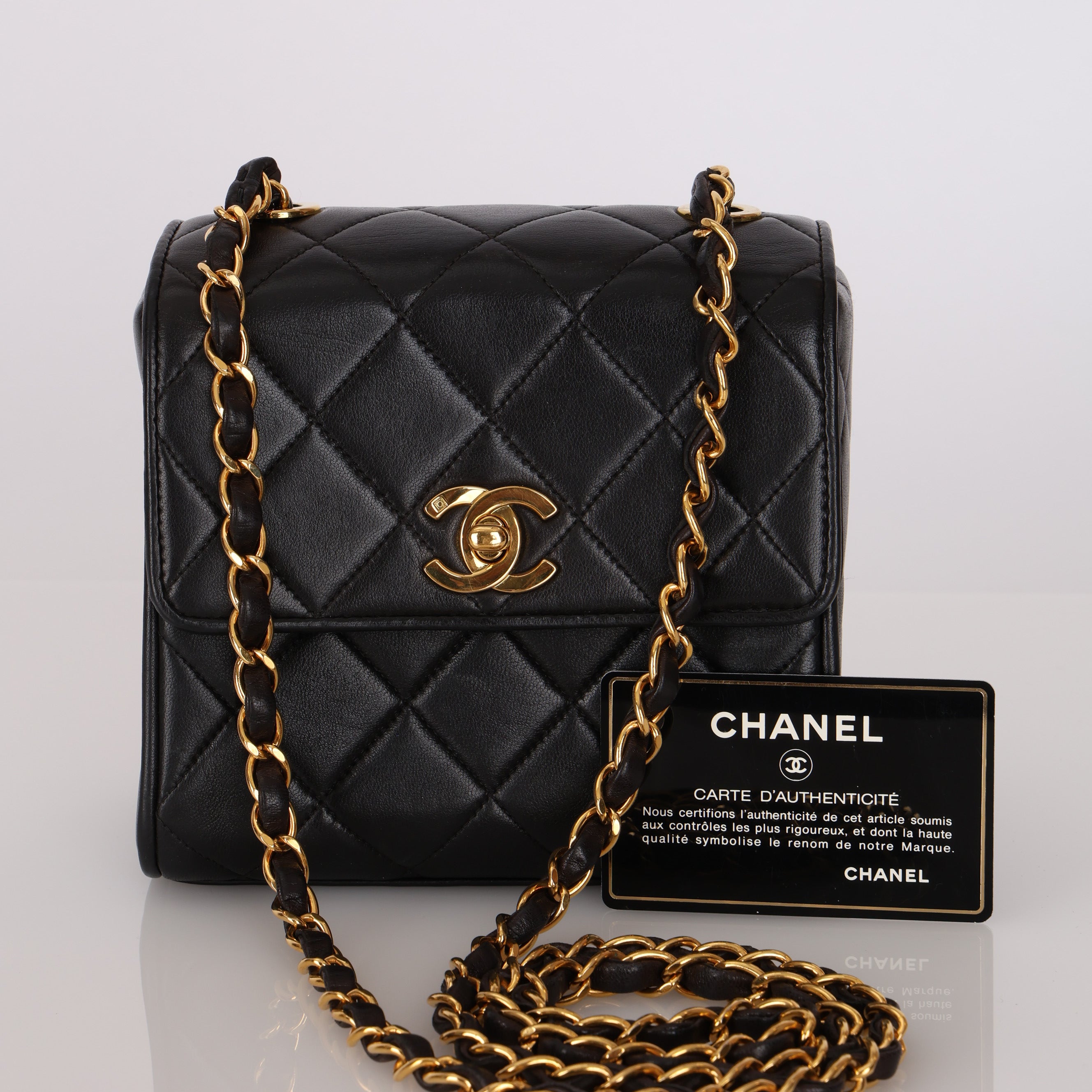 Chanel 1995 Lambskin Turnlock Square Box Flap Bag 24K GP