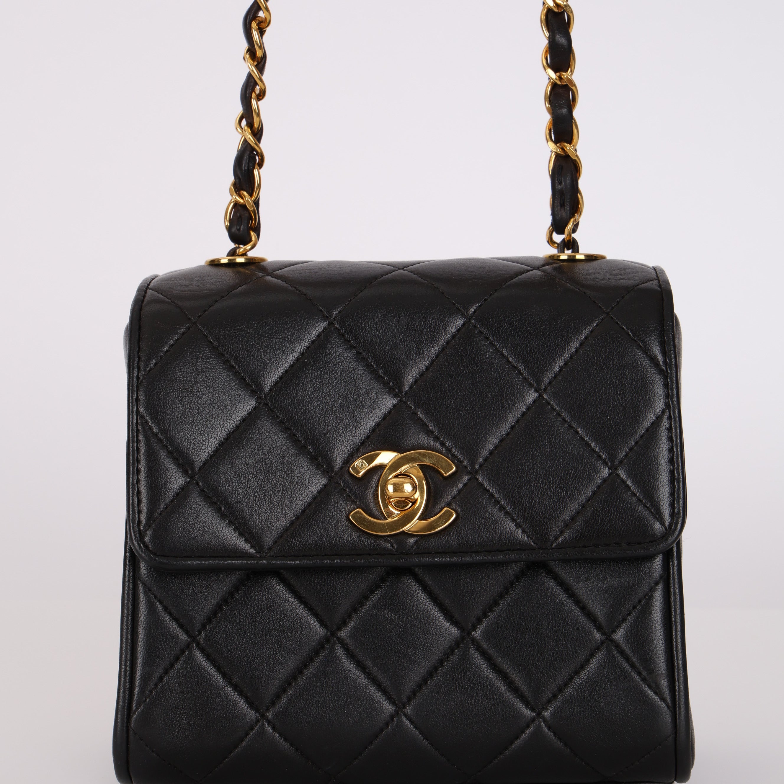 Chanel 1995 Lambskin Turnlock Square Box Flap Bag 24K GP