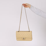 Chanel 2007 Light Beige Quilted Caviar Medium Double Flap SHW