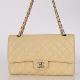 Chanel 2007 Light Beige Quilted Caviar Medium Double Flap SHW