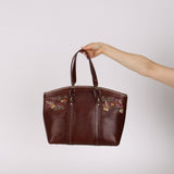 Christian Dior 2005 Brown Shell Cordovan Floral Embroidered Romantique Tote