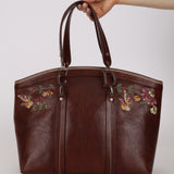 Christian Dior 2005 Brown Shell Cordovan Floral Embroidered Romantique Tote