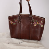 Christian Dior 2005 Brown Shell Cordovan Floral Embroidered Romantique Tote
